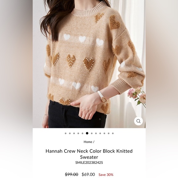 Beige Women's Fashion Pearl Tan Sweater L - Picture 8 of 9